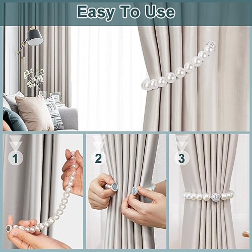 Auleep 26CT-MPEC-3WA Magnetic Curtain Tiebacks, 2 Pack Pearl Curtain Holdbacks Curtain Holders thumb #3