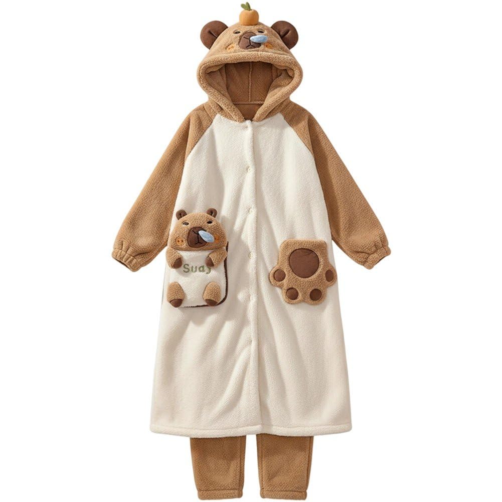Pyjama d'hiver capybara à capuche tenue d'intérieur cocooning avec poches