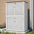 WillowLume 65 Cu.Ft Outdoor Storage Shed, Lockable Outdoor Vertical Resin Storage Cabinet with Floor, All-Weather Waterproof Shed for Garden, Backyard, Pool (65 cu ft)