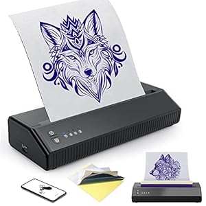 Cordless Tattoo Transfer Stencil Printer, with 10Pcs Transfer Paper, Portable Tattoo Transfer Thermal Copier Machine, New Upgraded Model, Compatible for Android and iOS Phone & iPad