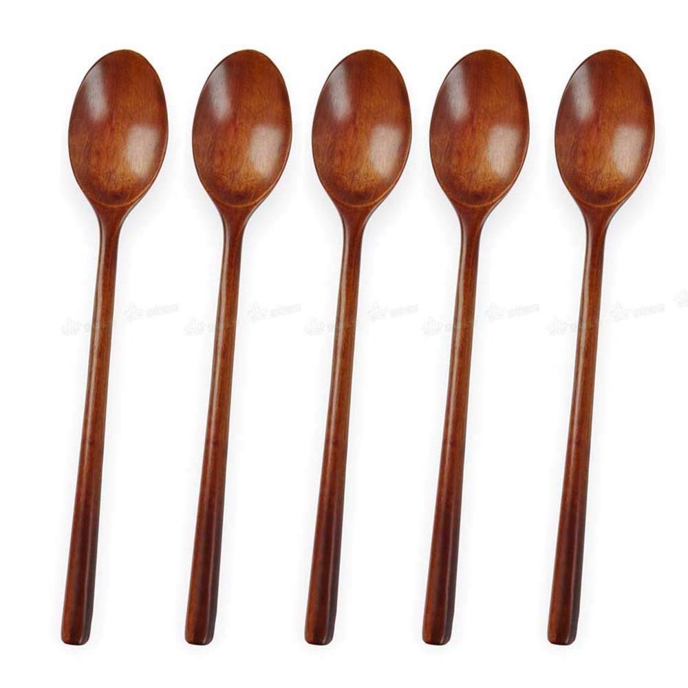 Cuillères à Soupe Cuillères Cuillère à Soupe en Bois Vaisselle écologique Ensemble de cuillères en Bois Ellipse Naturel Cuillère à Soupe Cuillère de Service,(5pcs)