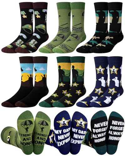 Cozypower 6 Pairs Men's Military Crew Socks Novelty Military Gift for Army Navy Airman Veteran Day Christmas Holiday