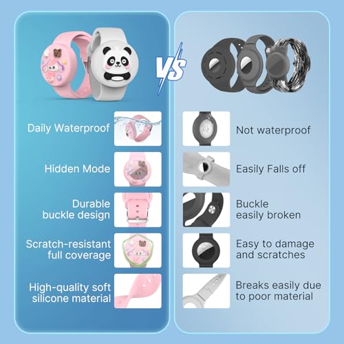 Image of Waterproof Air tag Bracelets for Kids (2 Pack) - Soft Silicone Hidden Air tag Wristband - Lightweight GPS Tracker Holder Compatible with Apple Airtag Band for Child (Pink /White)