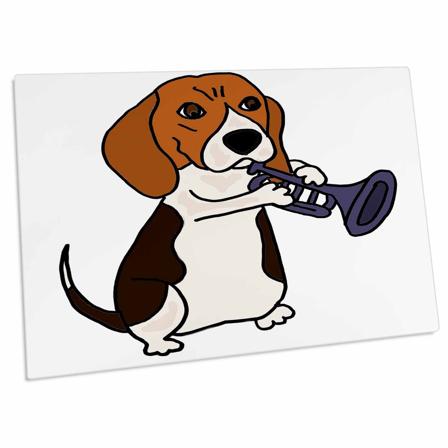 3dRose Funny Cute Beagle Puppy Dog Playing Trumpet or Bugle - Desk Pad Place Mats (dpd-254054-1)