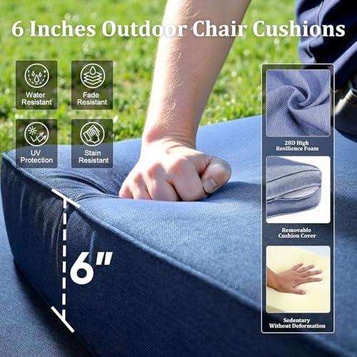 Luxury Outdoor Swivel Rocker Patio Chairs Set of 3, High Back Swivel Patio Chairs with Side Table & 6-Inch Thick Cushions, Wicker Outdoor Bistro Set for Porch, Yard, Deck, Poolside, Grey/Blue - Image 7