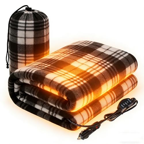 IHEALTHCOMFORT 12V Car Heated Blanket with a Timer Electric Blanket for Car Truck RV Portable Heated Travel Blanket with Settings Includes Storage Bag (57x40)