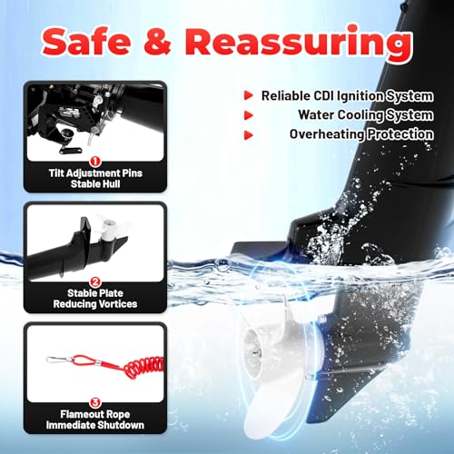 Silnik zaburtowy 6 KM, 2-suwowy, przenośny, lekki, 20 kg, do pontonu, łodzi rybackiej, stop aluminium, oszczędność paliwa, niski poziom hałasu, 80 dB, ręczny rozruch FNR, silnik chłodzony wodą