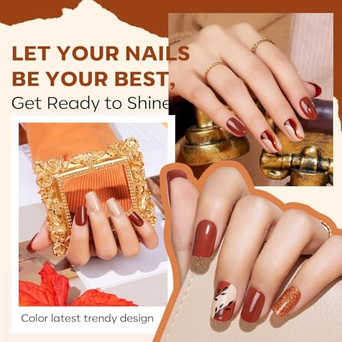 Image of Modelones Gel Nail Polish Set, 6 Colors Fall Neutral Nude Brown Gel Polish Maroon Caramel Burgundy Champane Gold Glitter Nail Polish Cherry Mocha Soak OFF LED DIY Kit Gift