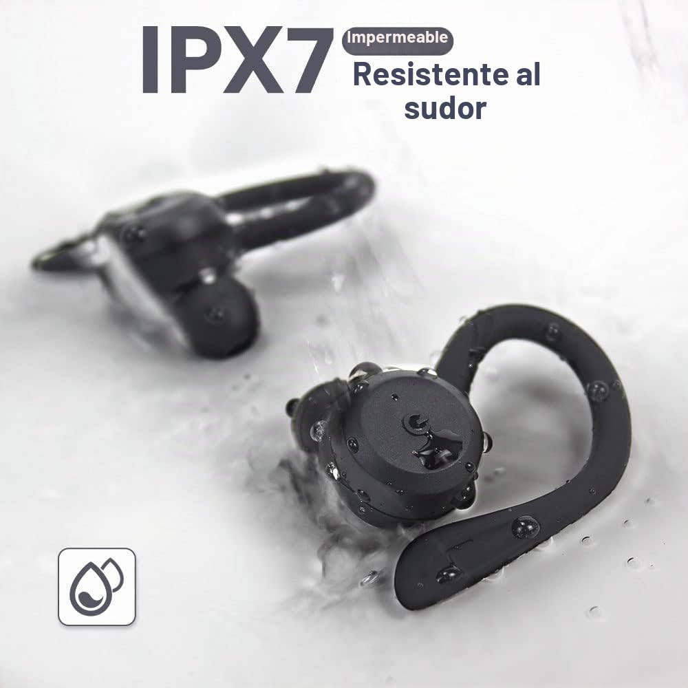 APEKX Auriculares Bluetooth True inalámbricos con Estuche de Carga IPX7 Sonido estéreo a Prueba de Agua Micrófono Incorporado intrauditivos Bajos Profundos para Deportes Correr Negro