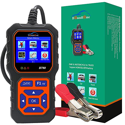 DonosHome Battery Tester 5-36V 100-3000 CCA Load Tester Car Battery Tester AGM Lithium Gel Car Alternator Tester Digital Car Battery Analyzer Charging Crank System Tester for Car Truck ATV Motorcycle