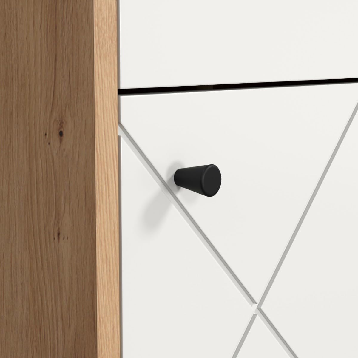 trendteam smart living - Touch - Garderobenschrank - Eiche/Weiß - Kleiderschrank mit ausziehbarer Kleiderstange - Soft-Close - Elegante Metallfüße - (BxHxT) 63 x 194 x 40 cm - Moderne Rautenfräsung