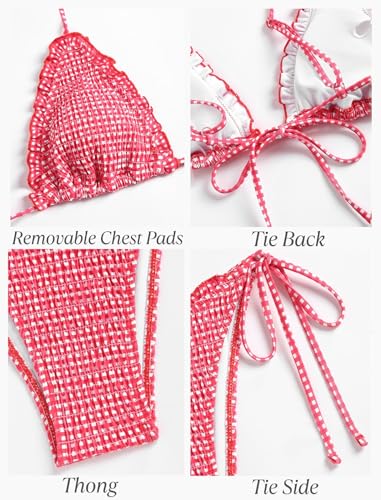 ZAFUL Women's Triangle Bikini Set Ruffle Smocked String High Cut Swimsuit Cheeky Two Piece Bathing Suit3