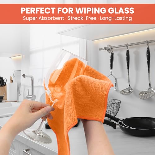 Image of SIFANGKE Microfiber Cleaning Cloth, 12 Pack Orange Cleaning Rags for Housekeeping, Reusable Microfiber Towels for Car, Kitchen, Bathroom and Household Cleaning Supplies, 11.8 inchX11.8 inch