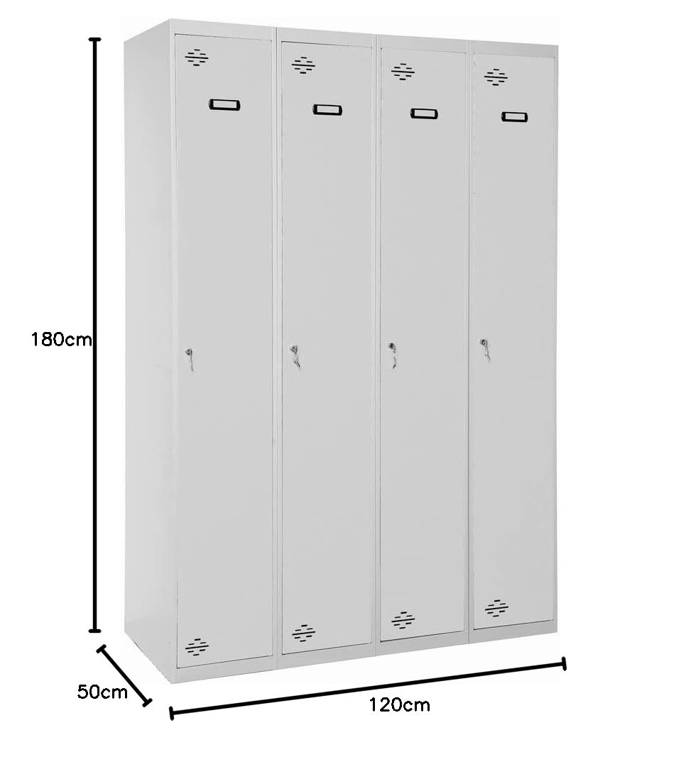 Simon Rack Taquilla Vestuario Metálica, 4 Puerta, Incluye Llave, Profesional, 1800x1200x500 mm, MONTADA, Gris - Simonlocker