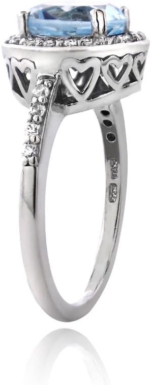 Ice Gems Sterling Silver Blue Topaz and Cubic Zirconia Round Halo Ring - Image 2