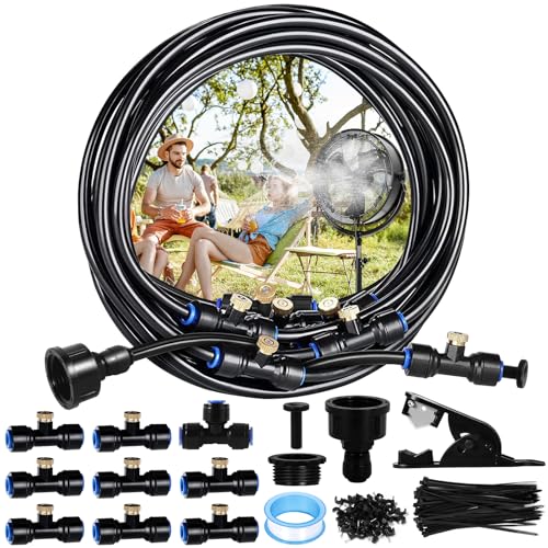 8M Sprühnebel Kühlung Bewässerungssystem Outdoor Fan Misting System Outdoor Misting System mit 8 Messing Nebeldüsen Wasserzerstäuber für Terrasse Garten Rasen