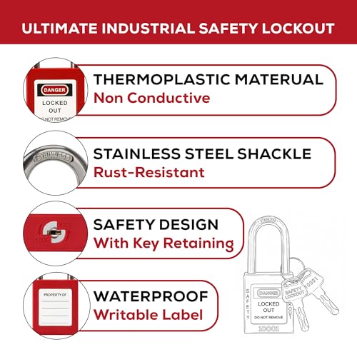 Image of Lockout Tagout Locks Set, Keyed Different 2 Keys Per Lock, OSHA Compliant Safety Padlocks, Red, 30 Pcs Safety Padlocks with 30 Lock Out Tag Out Tags for Loto Kit Stations and Devices, G01Tags