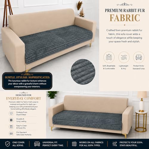Image of Homerz Premium Rabbit Fur Sofa Cover with Anti-Skid Backing, Soft Plush Fabric Sofa Protector for Living Room Furniture (Grey, 2 Seater, Only Seat Cover)