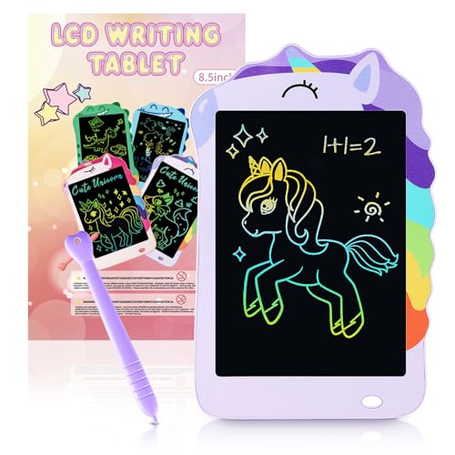 Unicorn Toys LCD Writing Tablet for Girls Kids Colorful Toddler Drawing Tablet for Educational Baby Girl Doodle Board Pad Toy for 3 4 5 6-12 Years Old Kid Birthday Party School 8.5 Inch Purple
