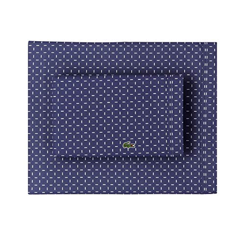 Image of Lacoste 100% Cotton Percale Sheet Set, Dash Print, Vintage Indigo, California King