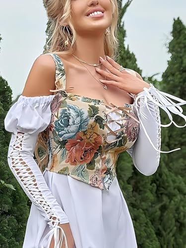 Women's Summer Vintage Floral Renaissance Corset Top for Women Y2k Tops Sleeveless Drawstring Crop Top4
