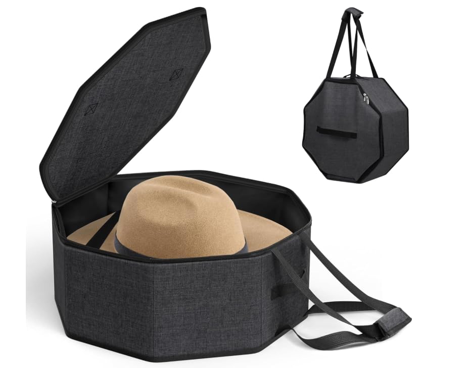 Qivine Sombrerera Cajas Almacenaje, Sombreros Caja de Almacenamiento con Cremallera, Redondas Caja Organizadora Ropa con Tapa (Negro)