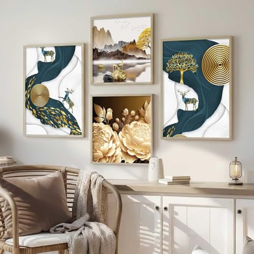 Image of kotart Aesthetic Modern Wall Decor Paintings with Frame for Home Decoration - Painting for Living Room Bedroom - Painting for Wall Decoration Set of 4 (Art 5, Big (13x17 or 13x13 inch))