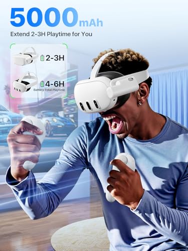 Image of Battery Pack for Meta Quest 3 /3S and 2, Accessories for Oculus Quest 2 /3 /3S, 5000mAh Extended Battery Charger Lightweight VR Accessories VR Headset Power Bank Extra 2-4H Playtime