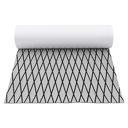 ACROSSPART Eva Schaum 239x89CM Bootsteppich, Teakholz Boat Bodenbelag Matte Diamant Blöcke Marine Decking Yacht Bodenbelag Matte, rutschfeste Matte Boot Deck Anti Rutsch Teppich, Grau+Schwarz