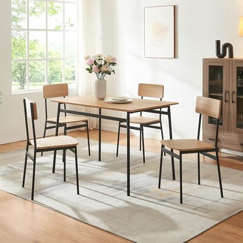 [en.casa] Juego de Comedor Pollenev Mesa Comedor con 4 Sillas Conjunto Mesa y Sillas para Cocina Salón Despacho máx. 120 kg/Silla MDF Metal 110 x 70 x 75 cm - Efecto Roble/Negro