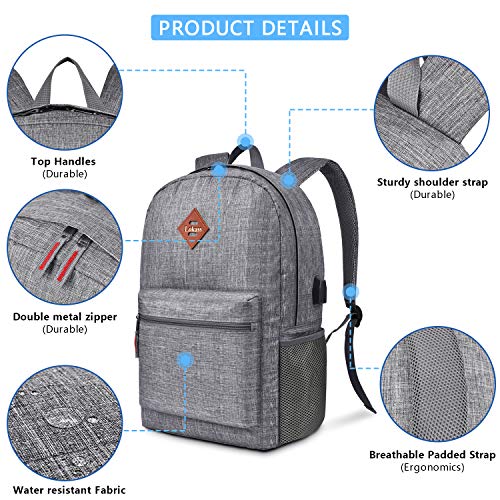 CoolBELL Backpack Casual Daypack Student Book Bag Water-resistant Travel Backpack Multipurpose 15.6 Inches Laptop Backpack for Men/Women (Grey)