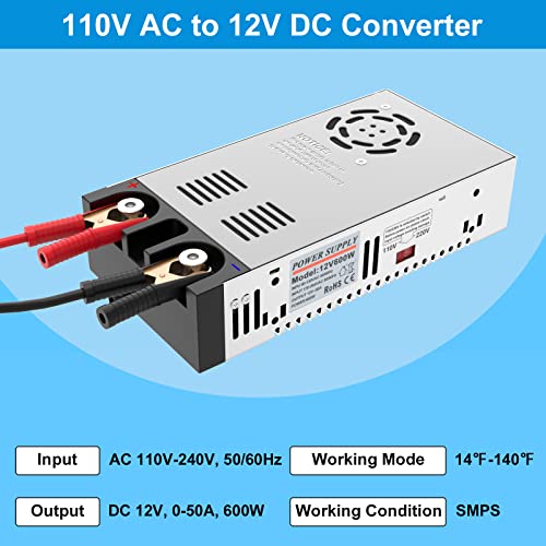 AC to DC Converter for 12V DC Power Supply (120V to 12V, 50A, 600W)