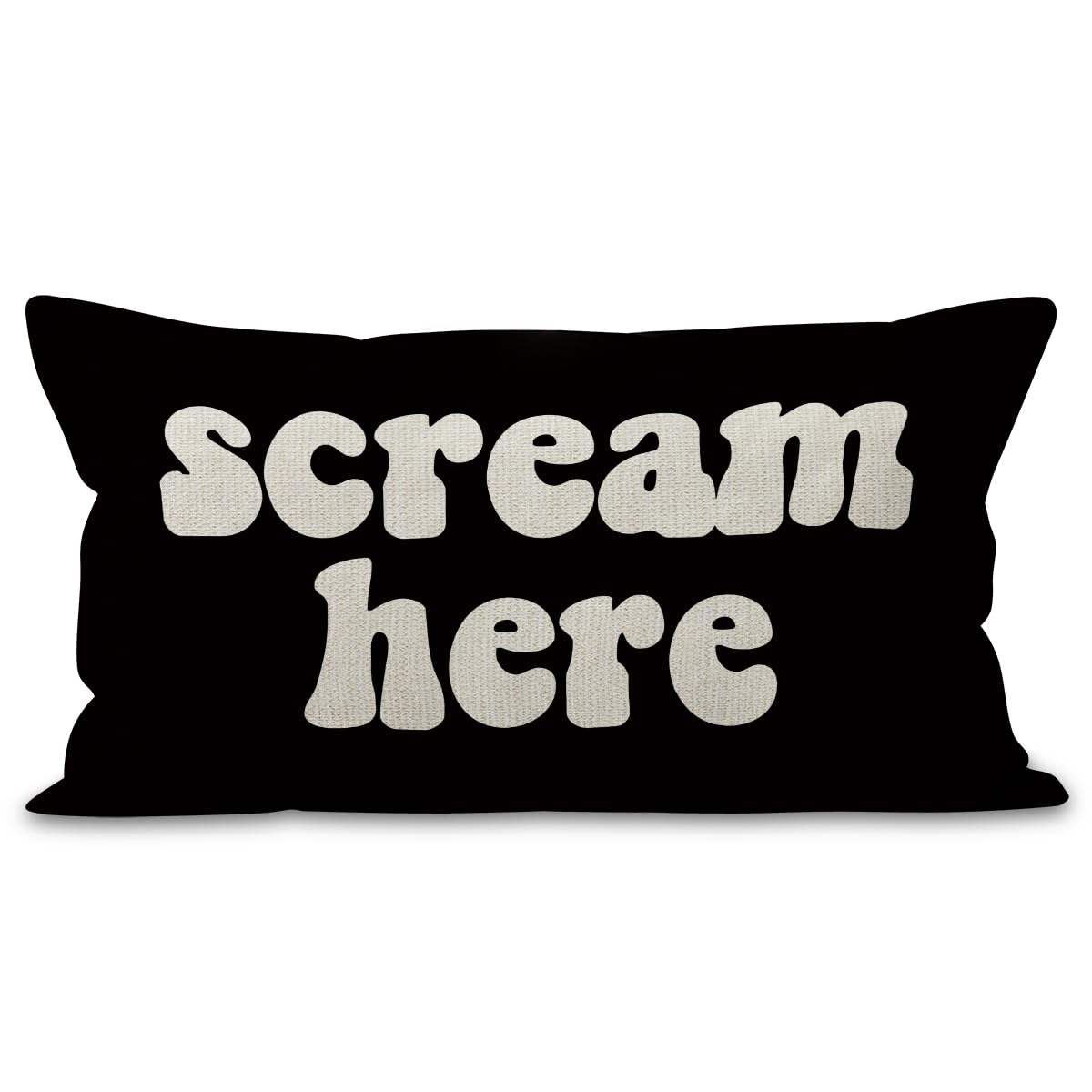 Mancheng-zi Scream Here Funny Humor Throw Pillow Case, Funny Gag Gift for Adults Teens, 20 x 12 Inch Stress Relieve Colorful Word Decorative Linen Cushion Cover for Sofa Couch Bed (12x20, Black)