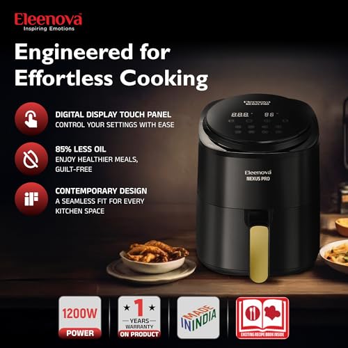 Image of Eleenova Nexus Pro 4.5 litres Air fryer 1200 Watts with Smart Touch Panel [ Golden Handle with Full Display ]