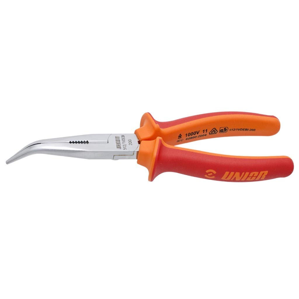 Unior Long Nose Pliers with Side Cutter and Pipe Grip, Bent 170 Red, Black, 170 mm
