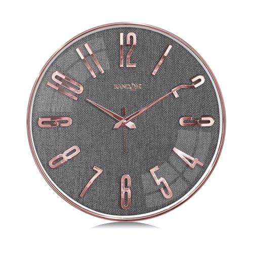 Image of RANDOM Sweep Silent Wall Clock, Non-Ticking Quartz Movement with 3D Foiling Numbers. (Rose Gold and Grey)