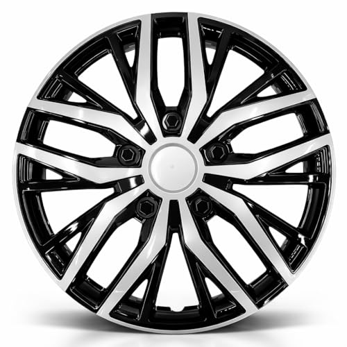 14-Inch ABS Hubcaps with Steel Rings & Adjusters Patented Design Universal Fit Set of 4 Wheel Covers (Silver-Black)