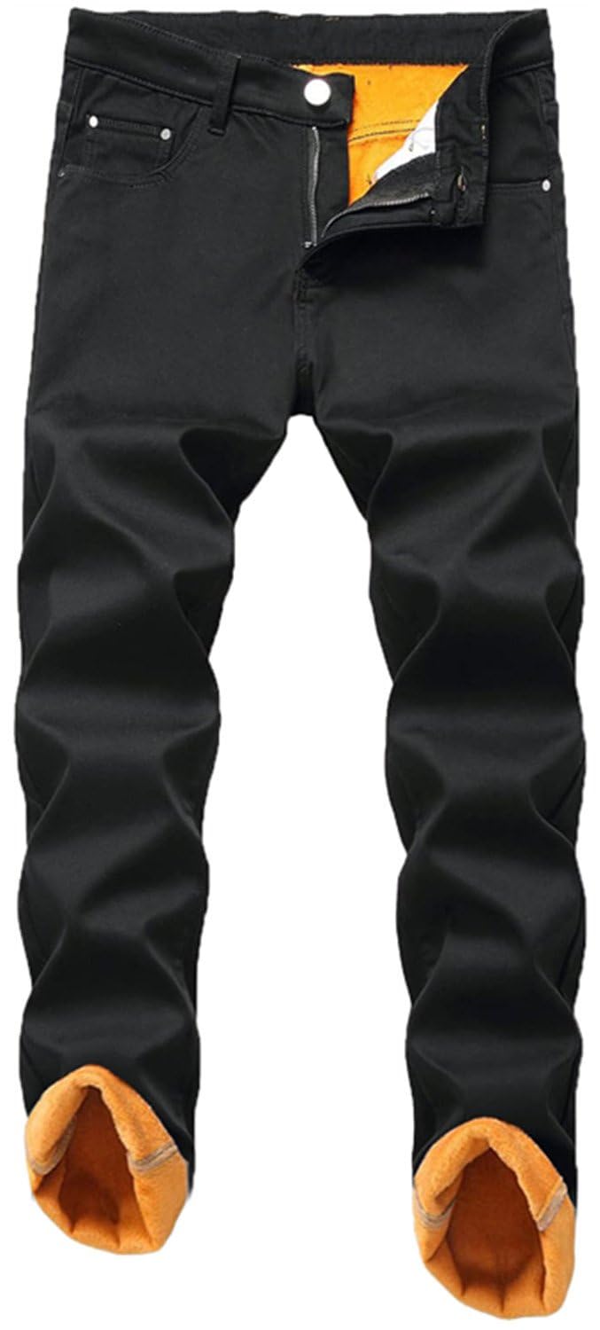 Dkieuyu Men's Fleece Lined Jeans Winter Warm Flannel Skinny Slim Fit Thermal Thicken Stretch Straight Leg Denim Pants