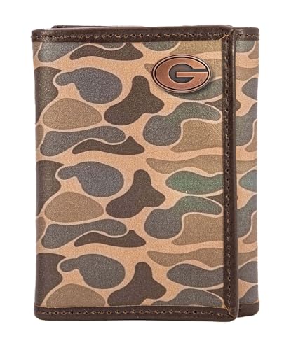 ZEP-PRO NCAA Georgia Bulldogs Men's Trifold Old School Camo Leather Wallet – Compact Bifold Style, Officially Licensed, Brown/Tan Camo