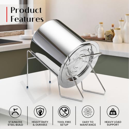 Image of LAPO Stainless Steel Rice Pot Drainer Stand for Kitchen, Hands-Free Drain Stand for Cooked Rice, Noodles, Beans, Fruits & Vegetables, Strong Tabletop Kitchen Strainer Rack-Chrome