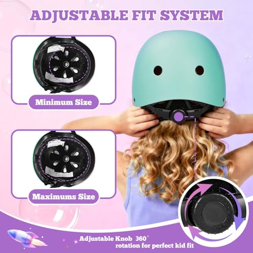 Image of Kids Bike Helmet Set Adjustable for Children, Boys, Girls and Teenagers Aged 3-14 Years Includes Elbow, Knee, Wrist Guards Children's Helmet Protection Set for Bikes SkateboardsRollerskates