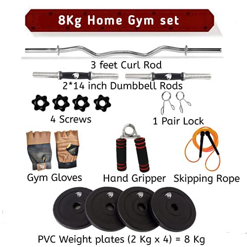 Image of BULLAR Home Gym Set, Home Gym Combo with Curl Rod and Pair of Dumbbell Rods Gym Equipment for Men and Exercise Accessories for Fitness (8Kg Combo)