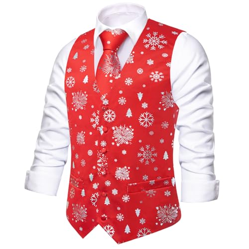 Hi-Tie Suit Vest for Men Christmas Mens Suit Vest Casual 5 PCS V-Neck Vest Tie& Bow Tie Hanky Cufflink Set for Party4