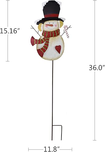 Miniatura 8 de Morning View Letreros de metal con estacas de muñeco de nieve de Navidad para jardín, decoración de patio para exteriores, decoración de patio de