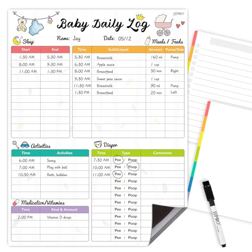 Image of Newborn Baby or Toddler Log Tracker Whiteboard - Reusable Daily Planner Chart to Log Feeding Food, Sleep&Naps, Diaper Change and Daily Activities - for New Parents,Nanny, Babysitter