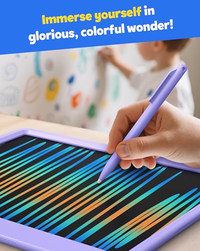 Image of TEKFUN 12 Inch LCD Writing Tablet for Kids, Coloring Drawing Pad, Mess Free Doodle Board, Airplane Travel Toys for Boys and Toddlers, Road Trip Essentials, Gifts for 3-8 Year Old Girls (Purple)