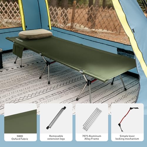 Image of Naturehike ArmyWild Folding Camping Cot, Height Adjustable Ultralight Backpacking Cot, Portable Camping Bed for Camping Hiking Travel Home