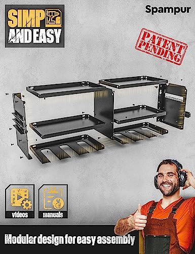 Power Tool Organizer, Garage Organization With 6 Drill Holders Wall Mount, 3 Layers Heavy Duty Metal Premium Garage Utility Tool Shelf, Cordless Tool Storage Rack For Pegboard Shed Workshop Shelving #TOP1