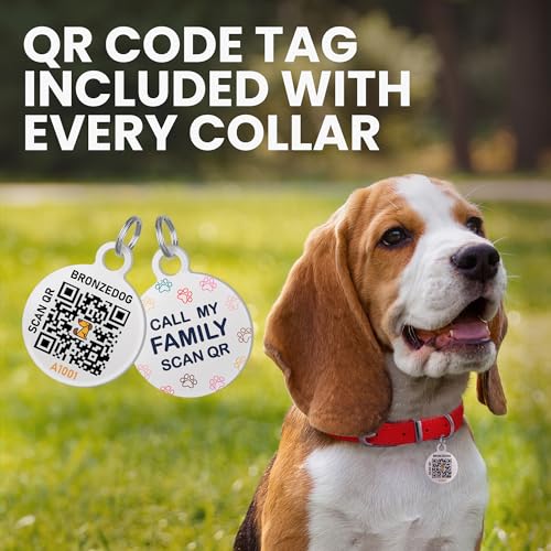 BRONZEDOG Hundehalsband aus gerolltem Leder mit QR-ID-Tag, verstellbar, weiche runde Halsbänder für kleine, mittelgroße und große Hunde, Welpen, Katzen (Hellbraun, 18-25 cm)
