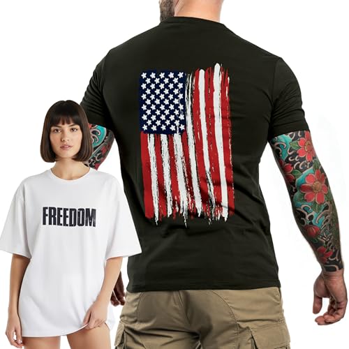 Vintage Freedom USA Flag Retro T-Shirt Patriotic Minimal Motivational Quote Tee Shirt Men and Women